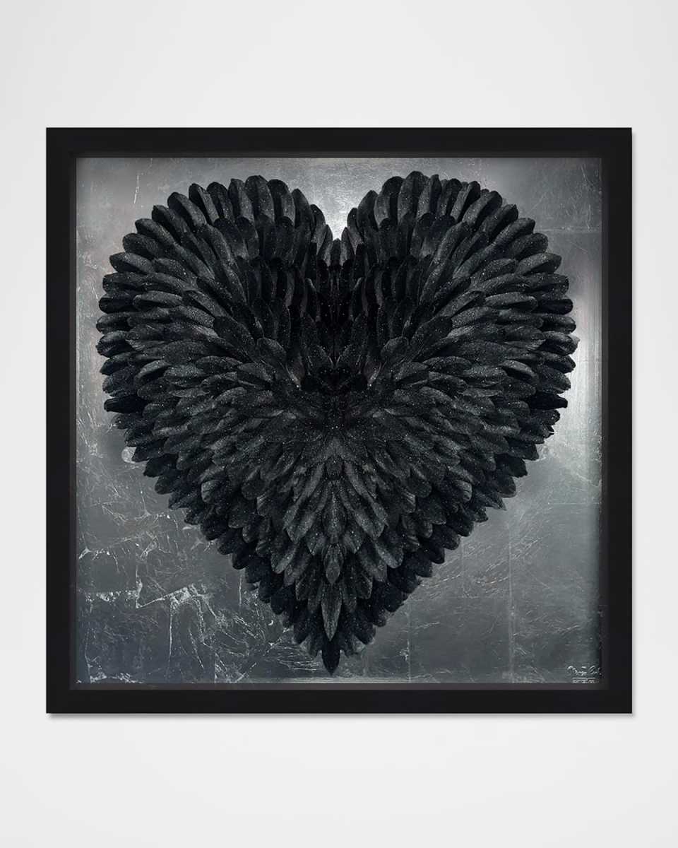 "Glittering Noir" Feather Heart Wall Art